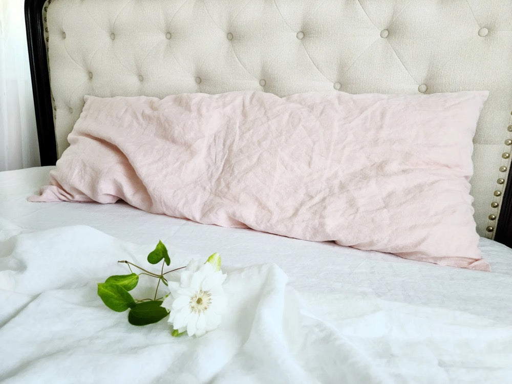Linen Body Pillow Cover, Oversized Washed linen Lumbar Pillow Cover, Custom Body Pillow Cover in Warm White, Natural Linen Pregnancy Pillow
