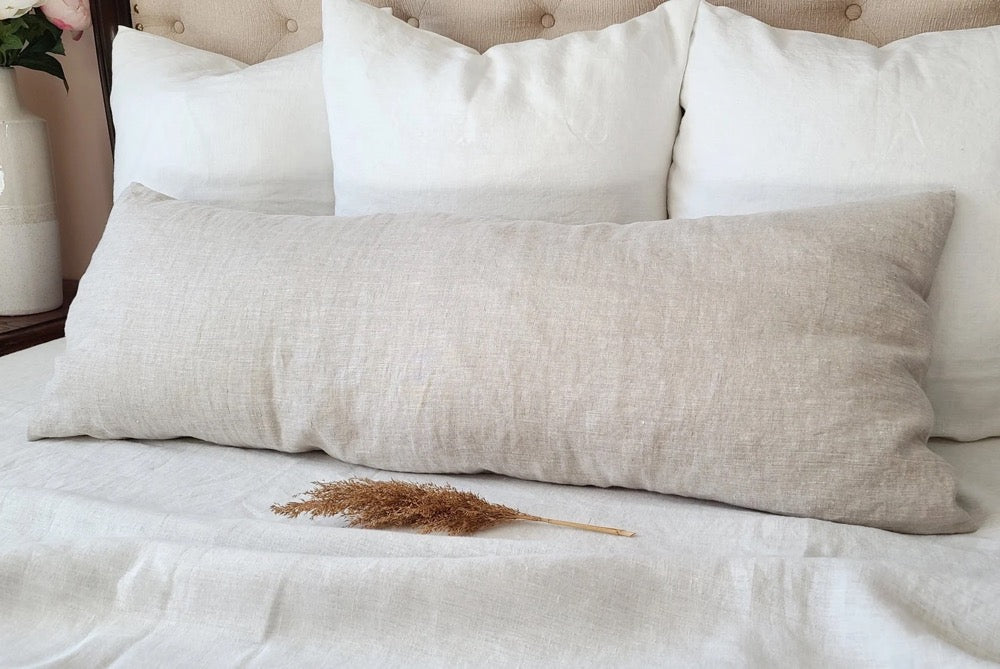 Body Pillow Cover crafted from European Linen, Washed Linen Lumbar Pillow Cover, Custom Body Pillowcase