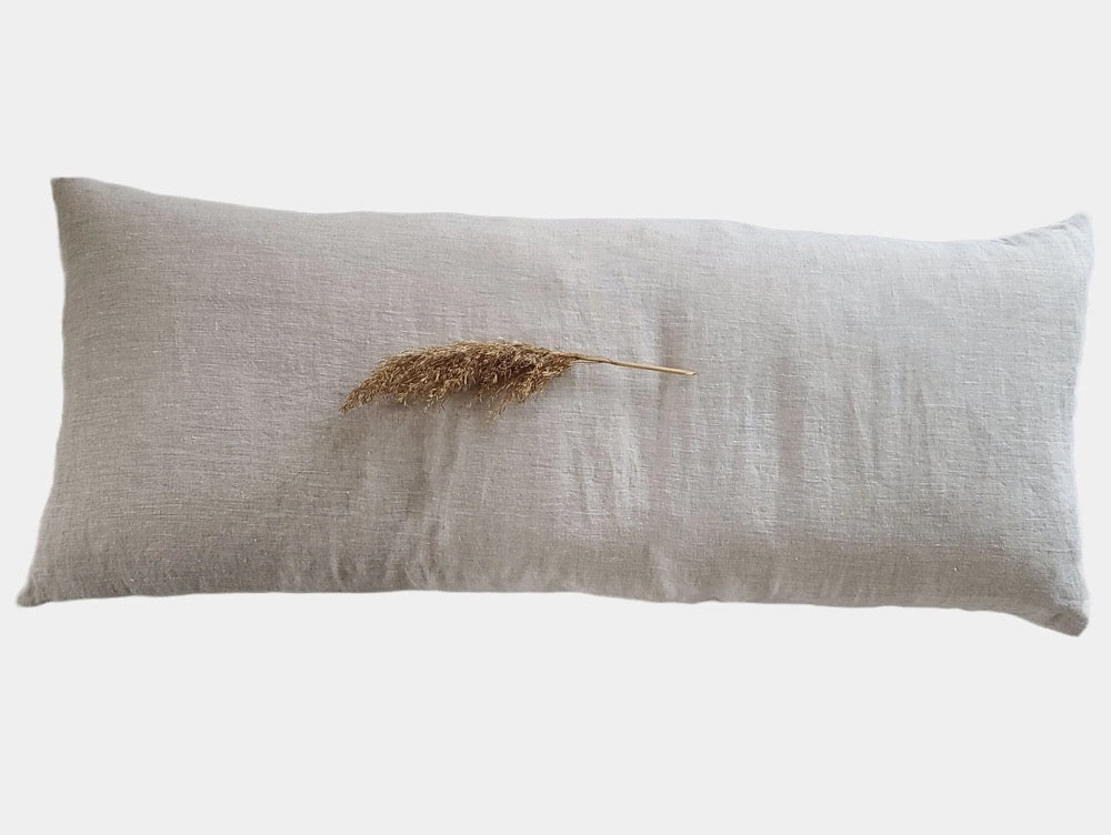 Body Pillow Cover crafted from European Linen, Washed Linen Lumbar Pillow Cover, Custom Body Pillowcase