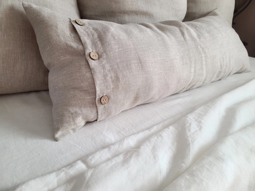 Long Lumbar Pillow Cover Crafted from European Linen with buttons, Custom Body Pillow Cover, Extra-long Linen Pillow Sham