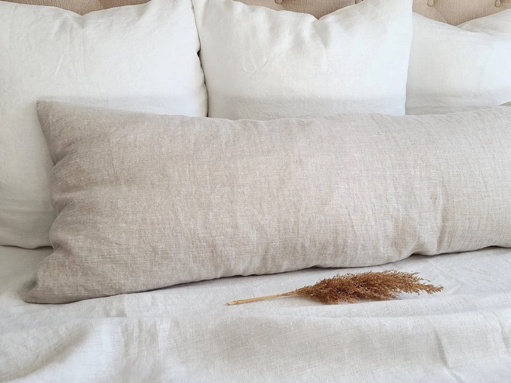 Body Pillow Cover crafted from European Linen, Washed Linen Lumbar Pillow Cover, Custom Body Pillowcase