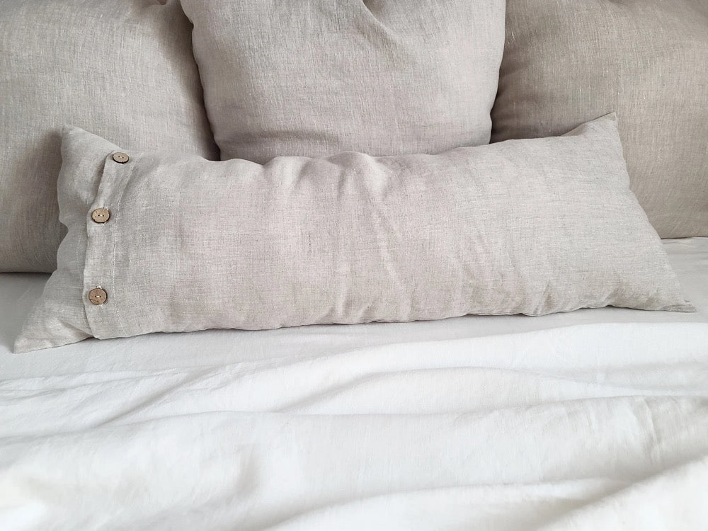 Long Lumbar Pillow Cover Crafted from European Linen with buttons, Custom Body Pillow Cover, Extra-long Linen Pillow Sham